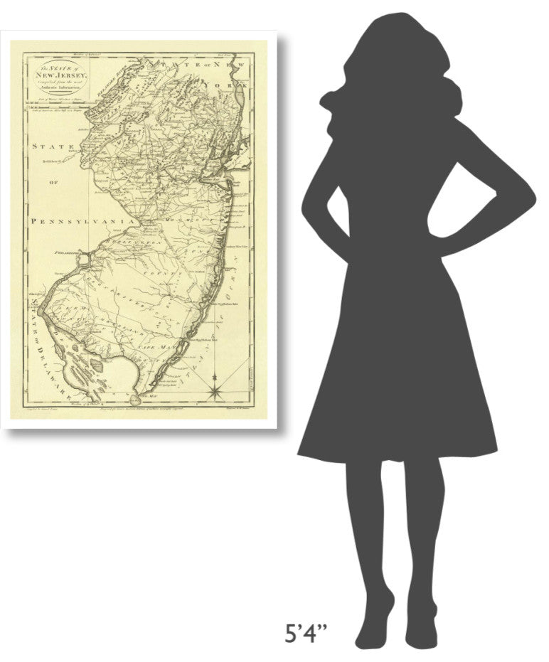 "State of New Jersey, 1795" Digital Paper Print by Mathew Carey, 29"x42"