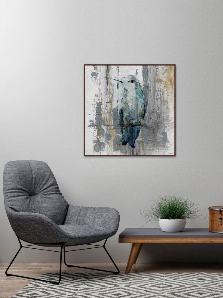 "Perching Grey" Floater Framed Painting Print on Canvas, 20"x20"