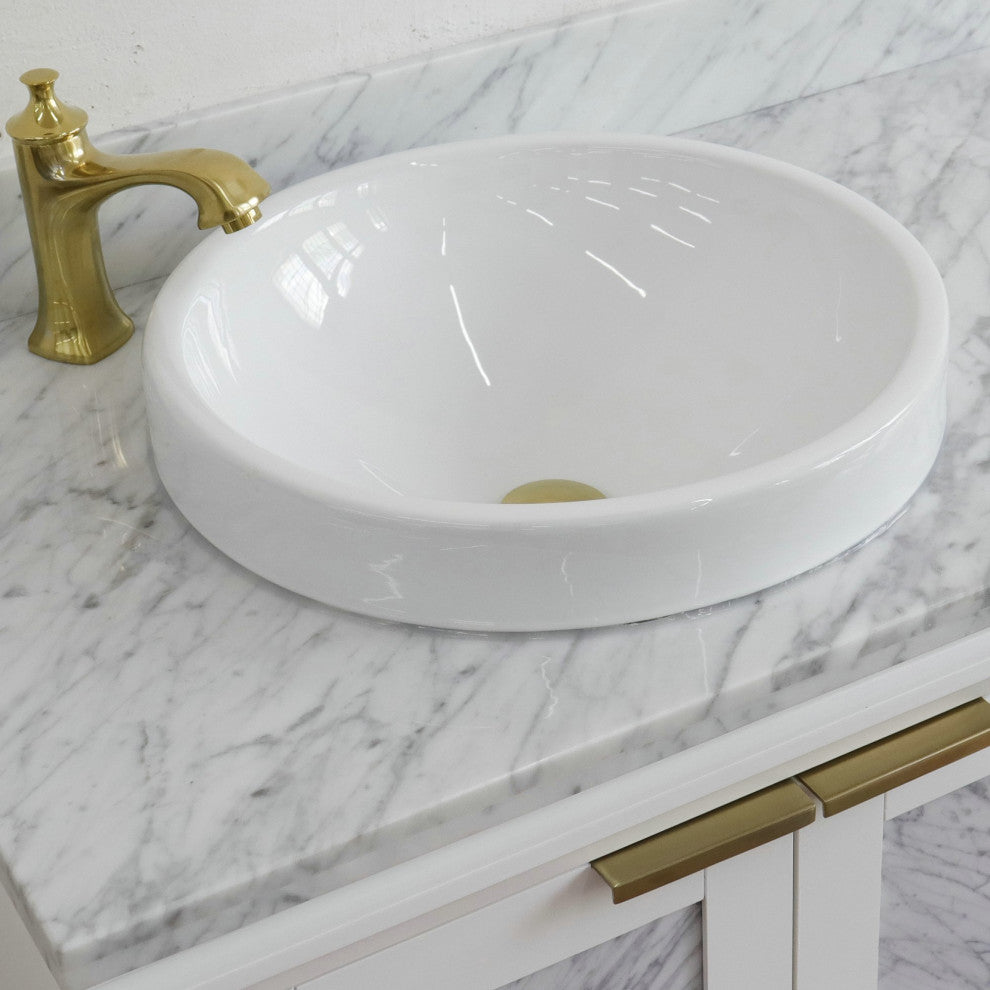 43" Single Vanity, White Finish With White Carrara