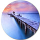 Purple Seas And Long Wooden Pier, Seascape Circle Metal Wall Art, 23"