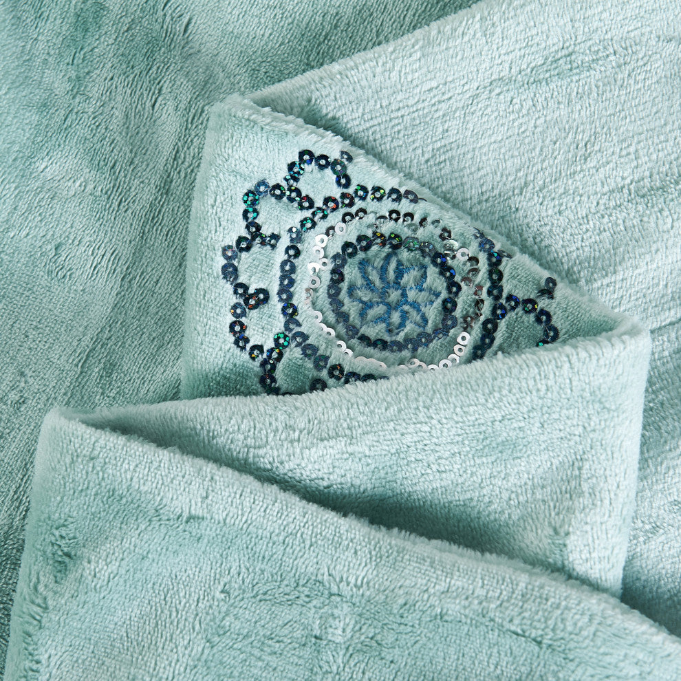 Sequin Embroidered Throw Blanket, Harbor Grey