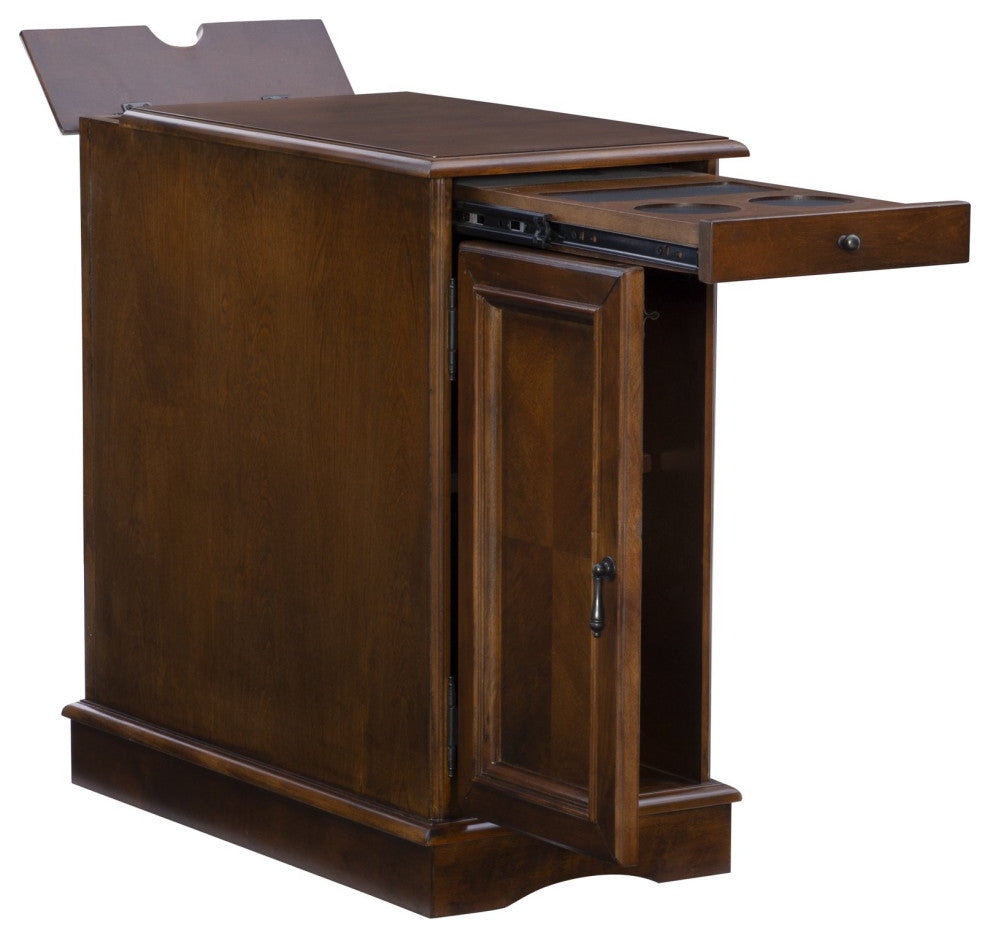 Classic End Table, Charging Station & Slide Tray With Beverage Holder, Hazelnut