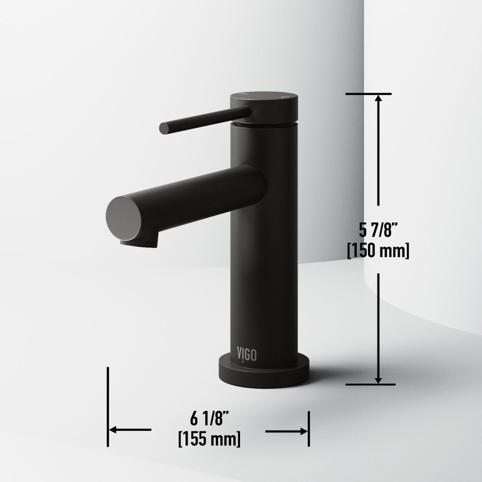 VIGO Jewel 6" H Single Handle Single Hole Bathroom Faucet, Matte Black