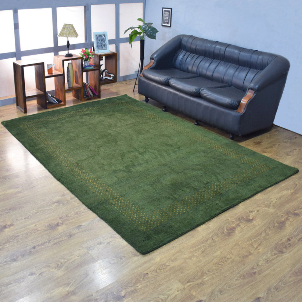 HAND KNOTTED LOOM SILK ECO-FRIENDLY AREA RUG -6'x9',Rectangle,Green,Contemporary