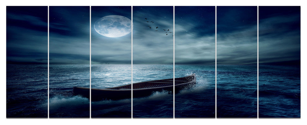 Boat Driftinga Away from the Past, Landscape Canvas Art Print, 83"x32", 7 Panels