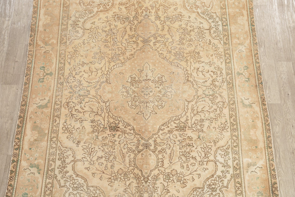 Consigned, Distressed Traditional Vintage Area Rug Handmade Persian, Yellow, 7x9