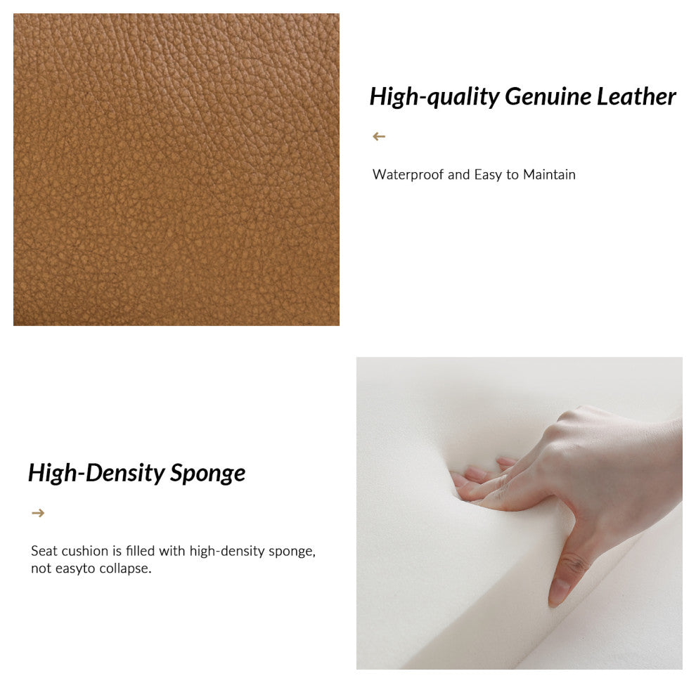 55.5"W Genuine Leather Bedroom Bench, Camel