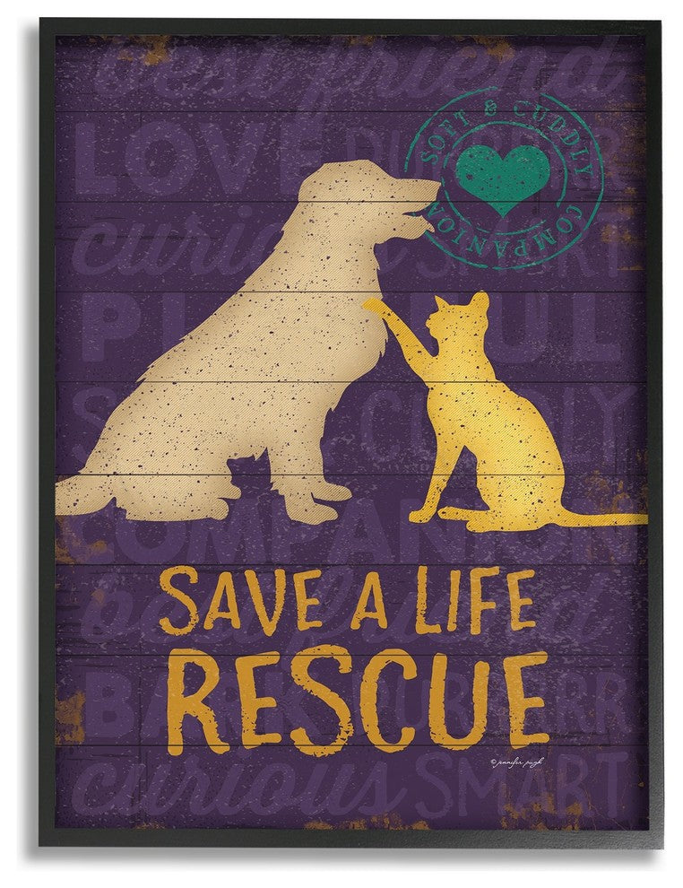 Save A Life Rescue Dog & Cat Silhouette Framed Giclee Texturized Art, 11"x14"