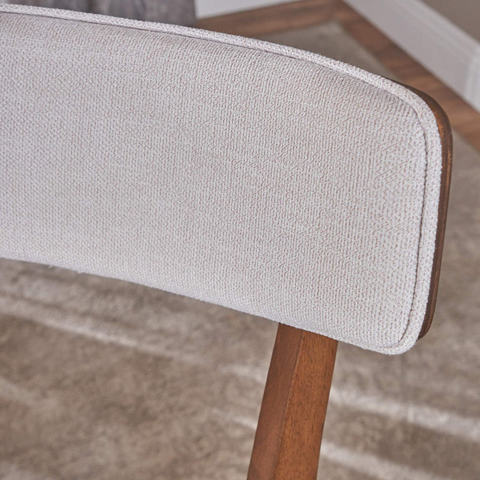 Mid-Century Modern Dining Chairs with Rubberwood 2-Pcs Set, Light Beige