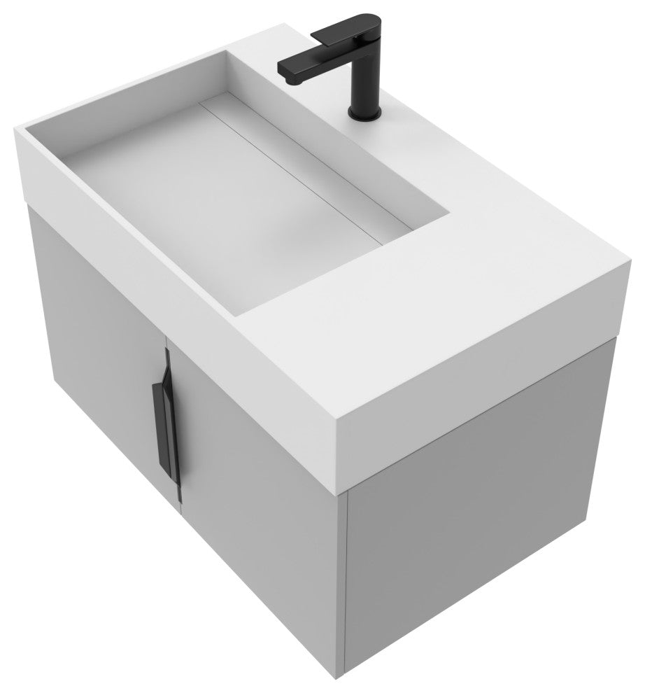 CastelloUSA Amazon 30" Left Wall Mounted Bathroom Vanity Set, Gray, White Top, Black Handles