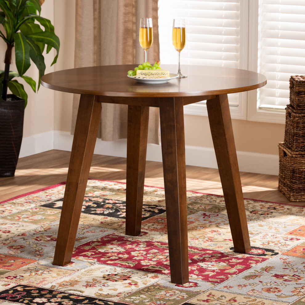 Midway 35" Round Wooden Dining Table, Walnut Effect