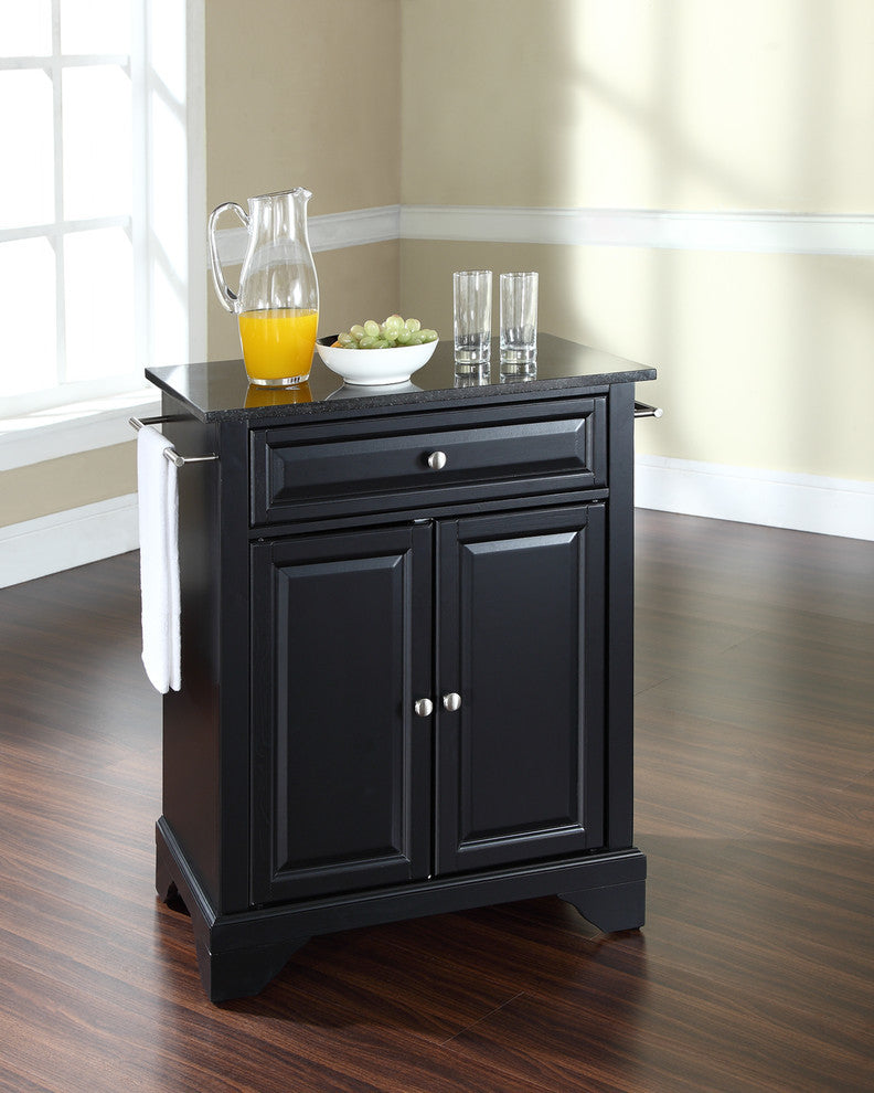 LaFayette Solid Black Granite Top Portable Kitchen Island