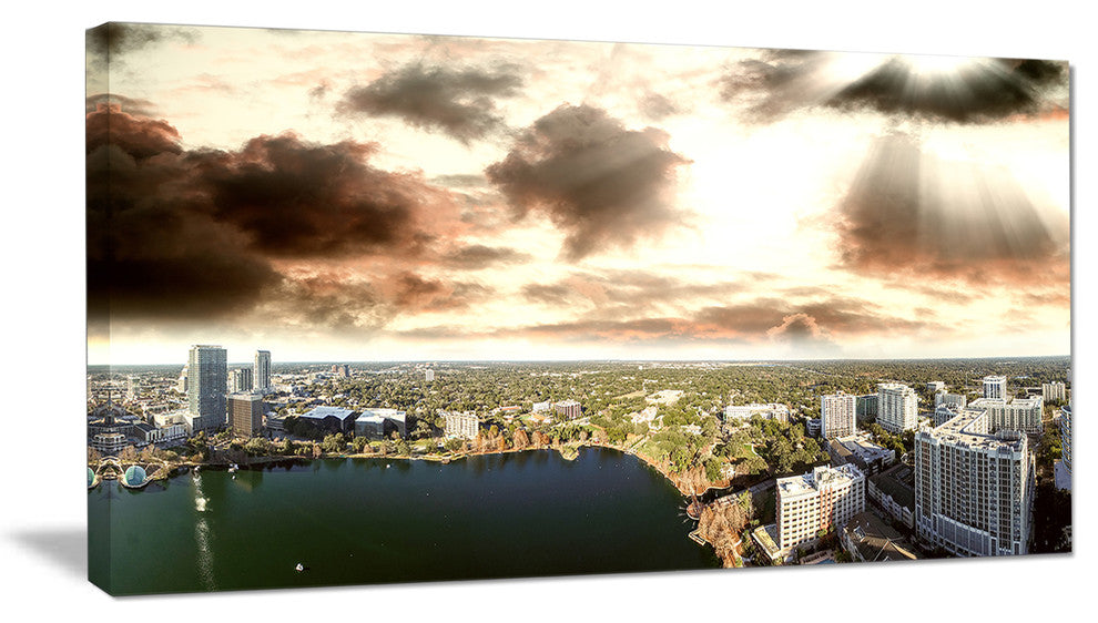 "Downtown Orlando Sunset Aerial" Seascape Art Canvas, 32"x16"