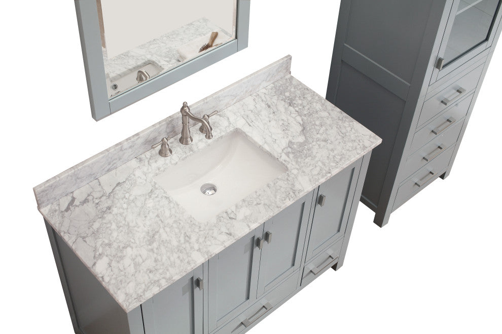 Avanity Modero 49" Vanity, Chilled Gray Finish, Carrera White Marble Top