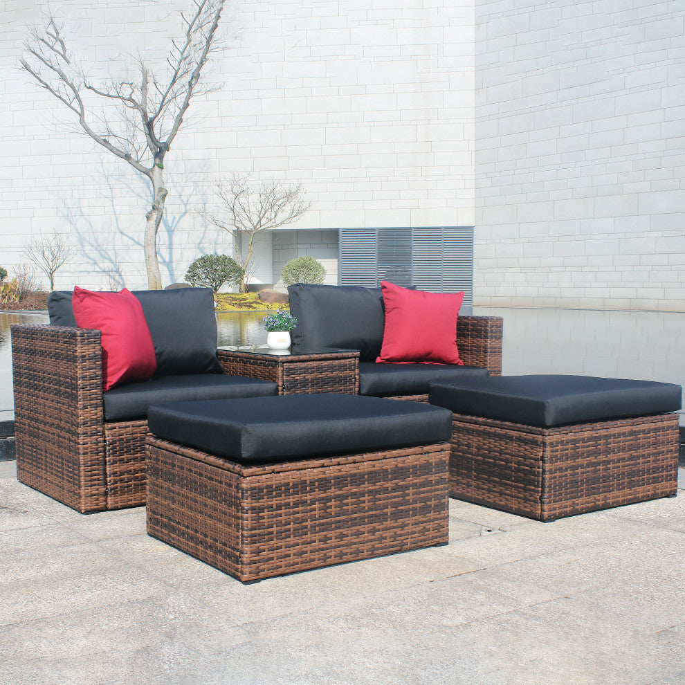 5-Pieces Wide Outdoor Wicker Reversible Patio Sectional With Cushions