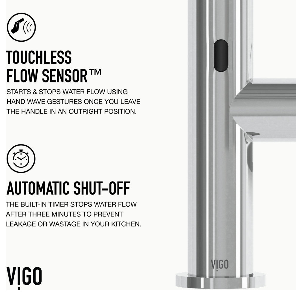 VIGO Greenwich 18" H Single Handle Pull-Down Sprayer Kitchen Faucet, Chrome, Touchless, Without Extras