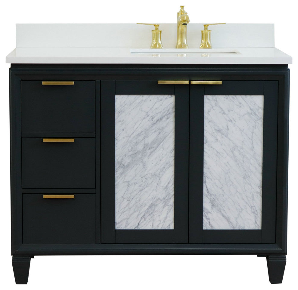 43" Single Vanity, Dark Gray Finish With White Engineered Stone Top