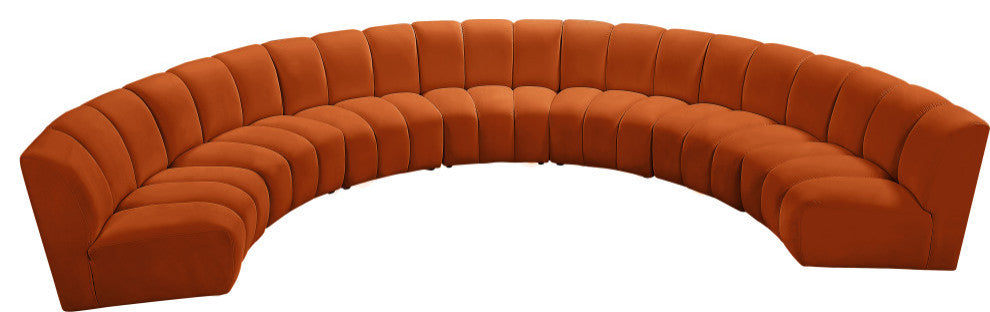 Infinity Channel Tufted Velvet Modular Chair, Cognac, 7 Piece