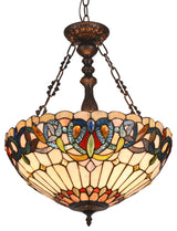 Serenity Tiffany Style 3-Light Victorian Inverted Ceiling Pendant, 18" Shade