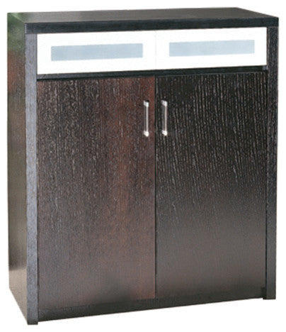 Java Veneer Shoe Cabinet With Smoked Glass Drawers