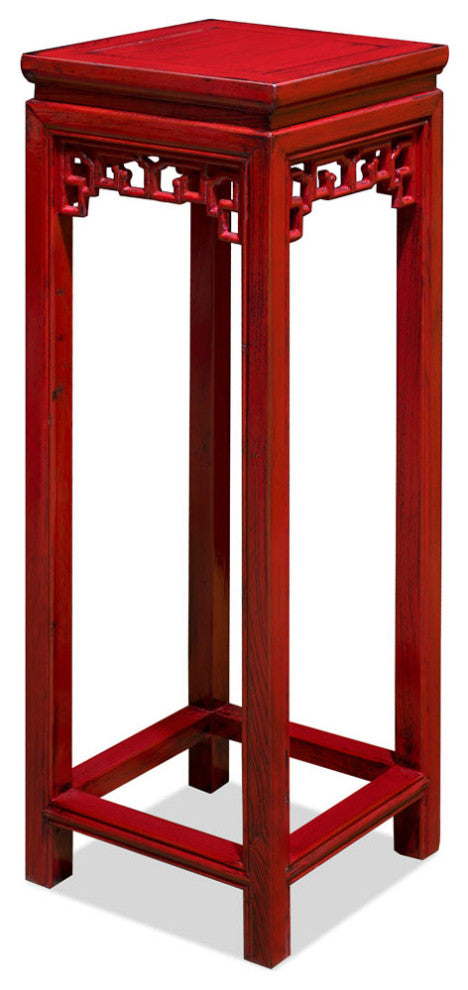Distressed Red Elmwood Asian Pedestal