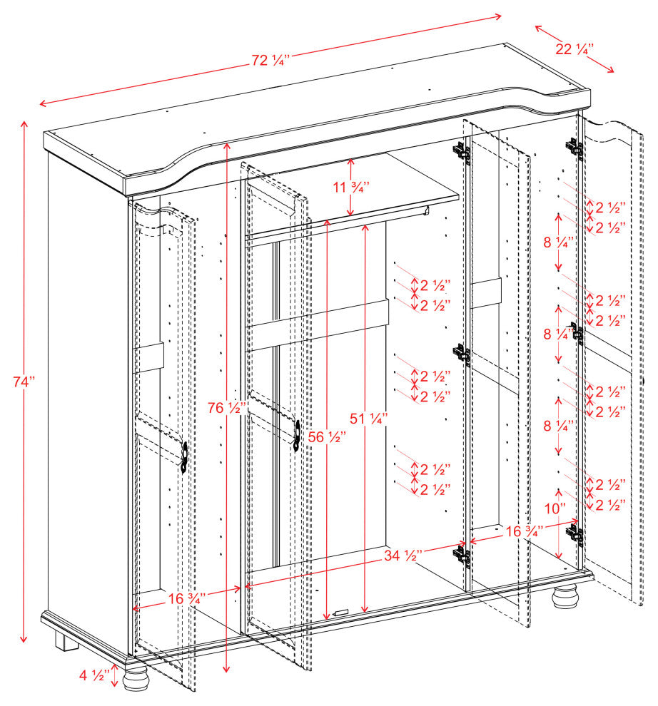 100% Solid Wood Kyle 4-Door Wardrobe Armoire With Mirrors, Mocha