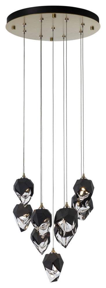 Chrysalis 9-Light Small Crystal Pendant Modern Brass Finish- Long, Black Crystal