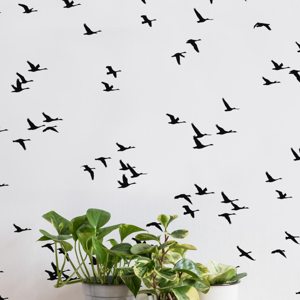 Soaring Birds Peel and Stick Vinyl Mural, Black, 24"w X 96"h, 6 Panel Set