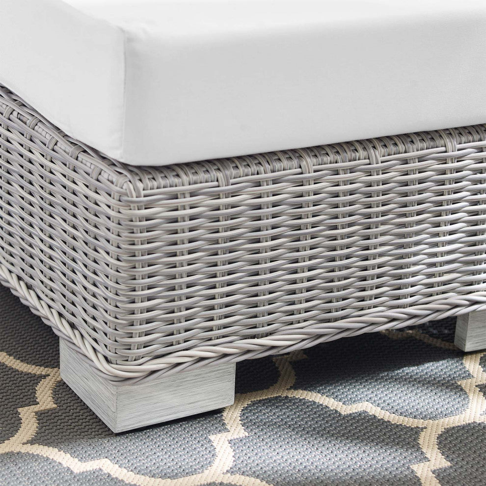 Lounge Chair Ottoman, Sunbrella, Rattan, Wicker, Gray White, Outdoor