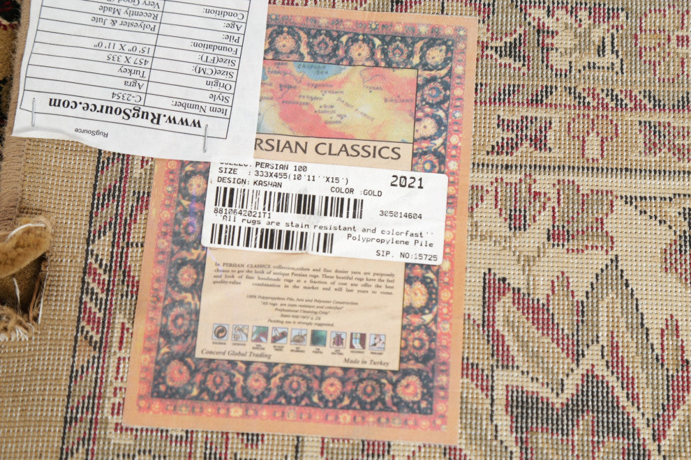 Traditional Floral Kashan Turkish Large Oriental Area Rug Carpet, Yellow, 11X15