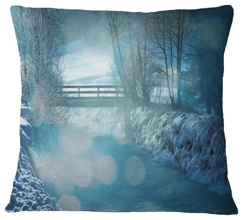 Beautiful Winter River View Landscape Printed Throw Pillow, 18"x18"