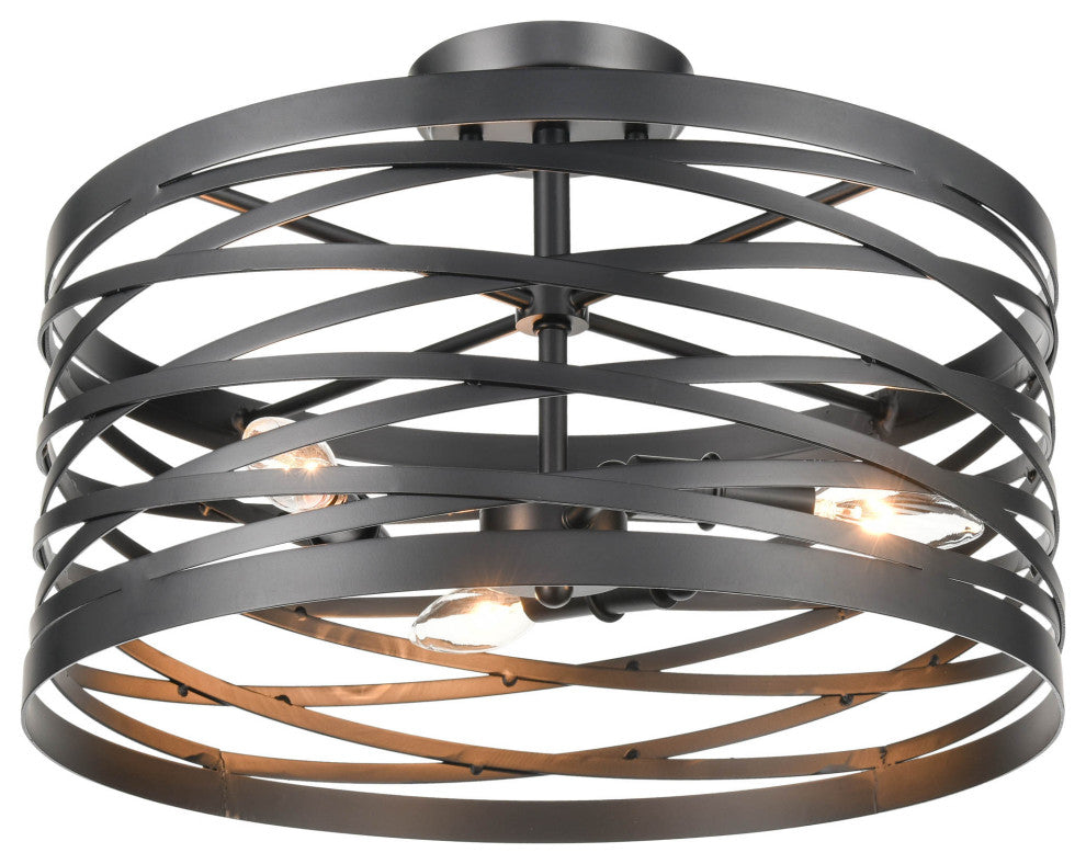 3 Light 16" Matte Black Semi-Flush