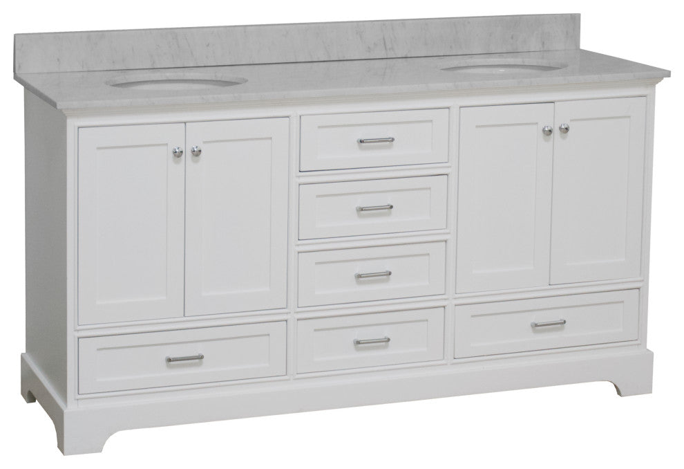 Harper 72" Double Bathroom Vanity, White, Carrara Marble