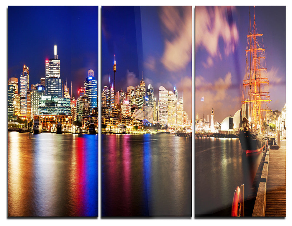 "Colorful Sydney Skyline" Photography Metal Wall Art, 3 Panels, 36"x28"