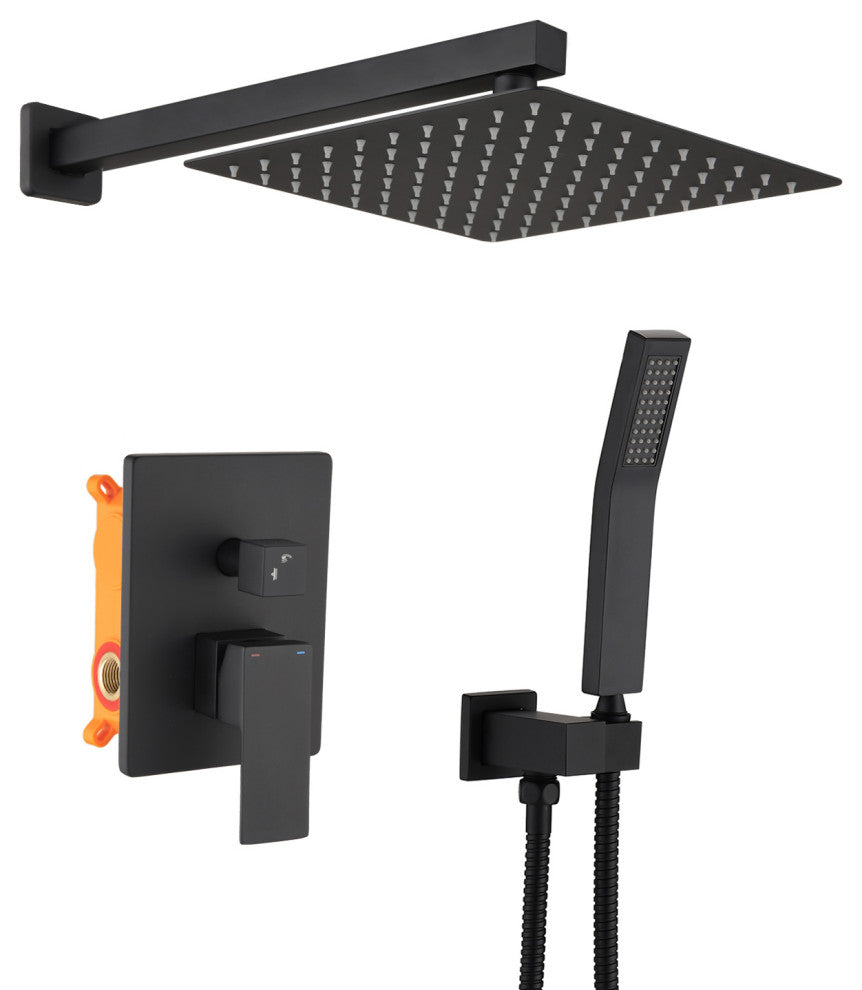 12" Wall Mounted Shower System Shower Combo, Matte Black
