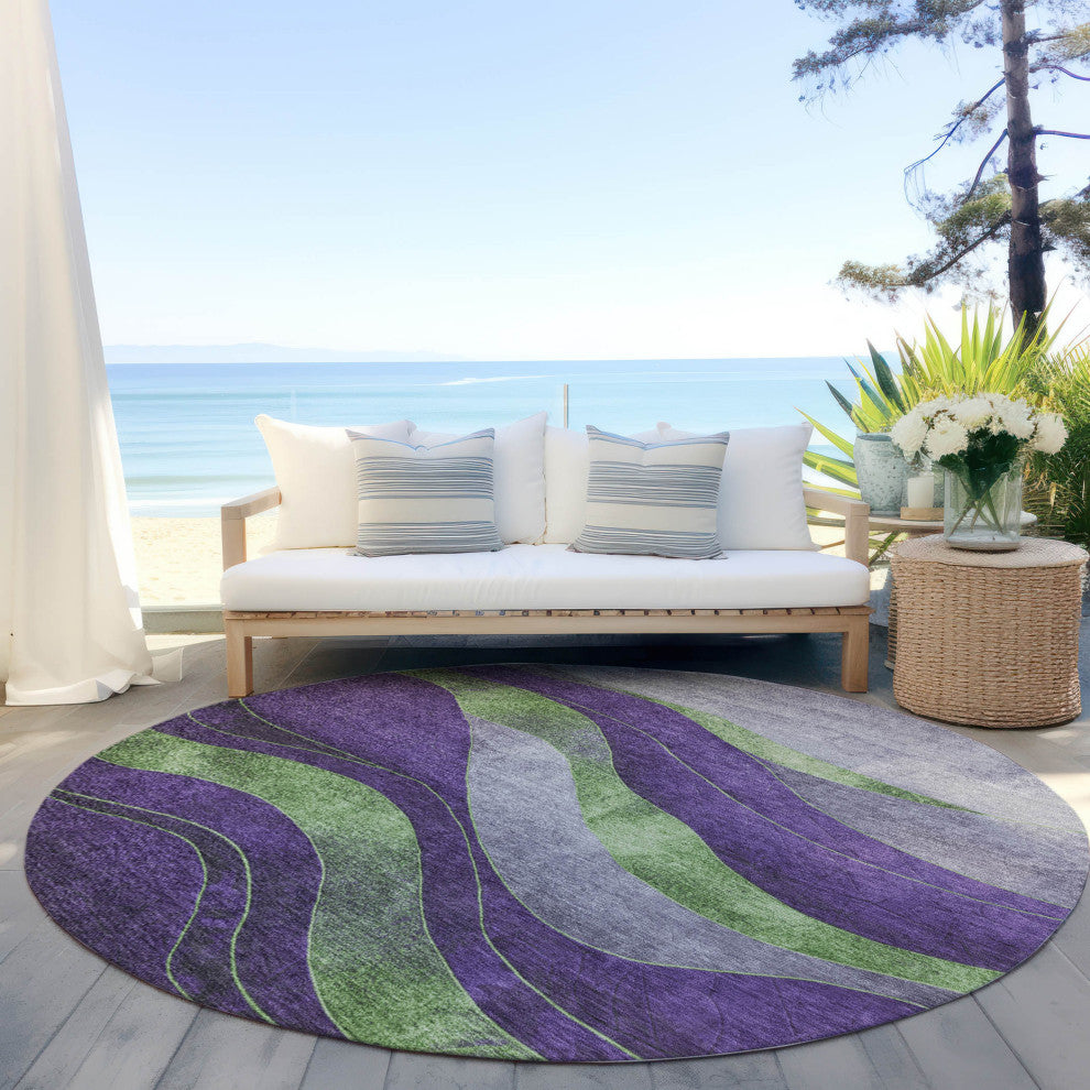 Machine Washable Indoor/Outdoor Chantille ACN1892 Purple 8' x 8' Round Rug