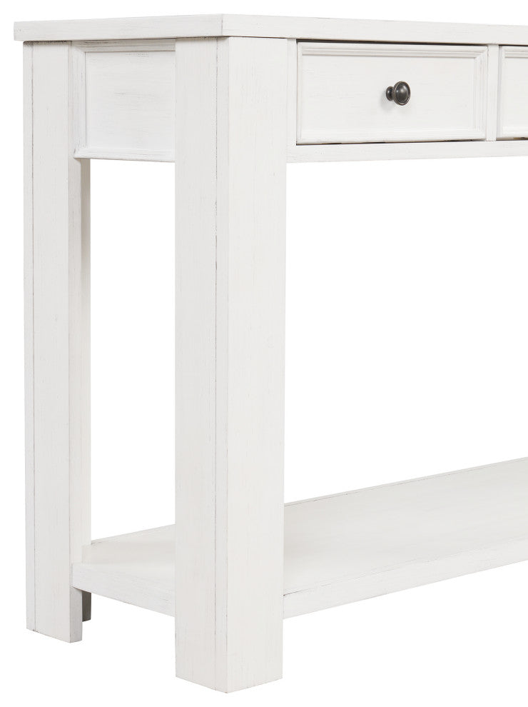 TATEUS Solid Pine Wood Console Table Entryway table with Drawers and Shelves, Antique White