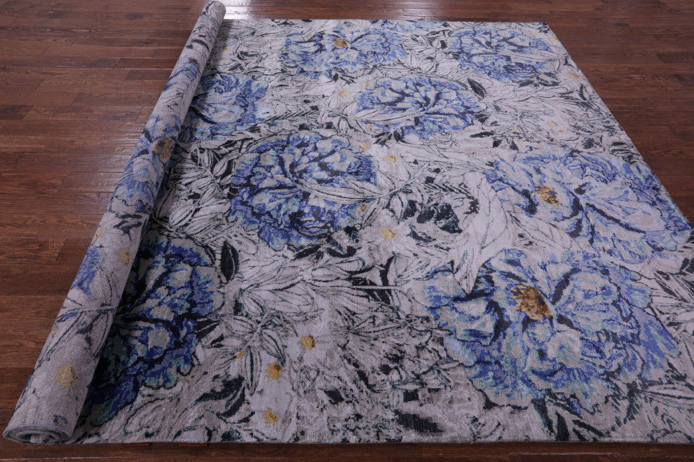 8' 9" X 12' 0" Modern Hand Knotted Silk Rug Q11598