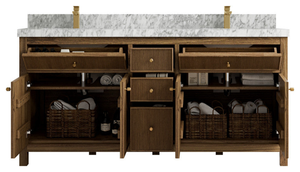 Sonoma Teak 72 Double Sink Bath Vanity in Dark Natural with 2" Carrara Marble