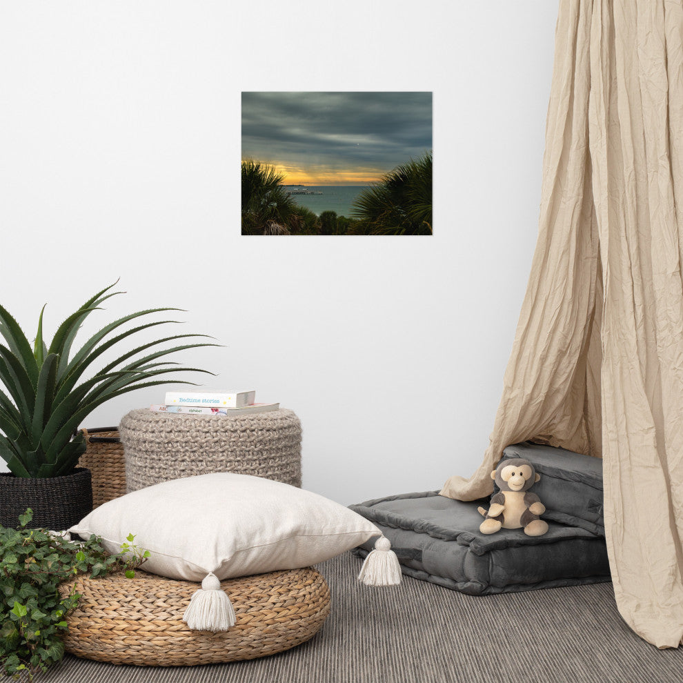 Cloudy Rainy Sunset De Soto Beach Unframed Landscape Photo Wall Art Print, 18" X 24"