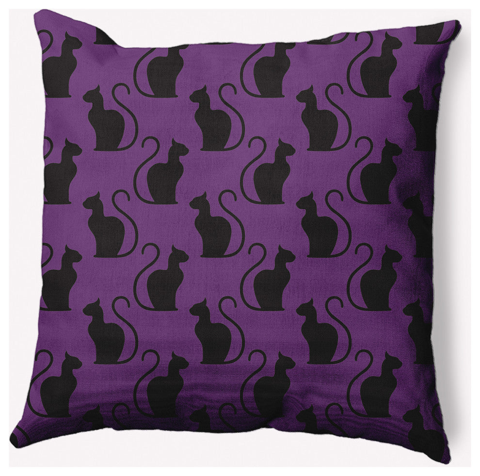 18" x 18" Spooky Cats Indoor/Outdoor Polyester Throw Pillow, Amethyst