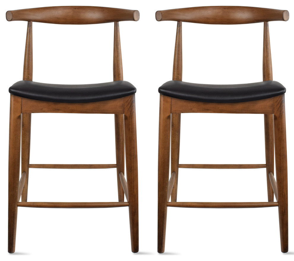 Set of 2 Solid Wood Farmhouse 25" Counter Stool with Faux Leather Cushion, Espresso