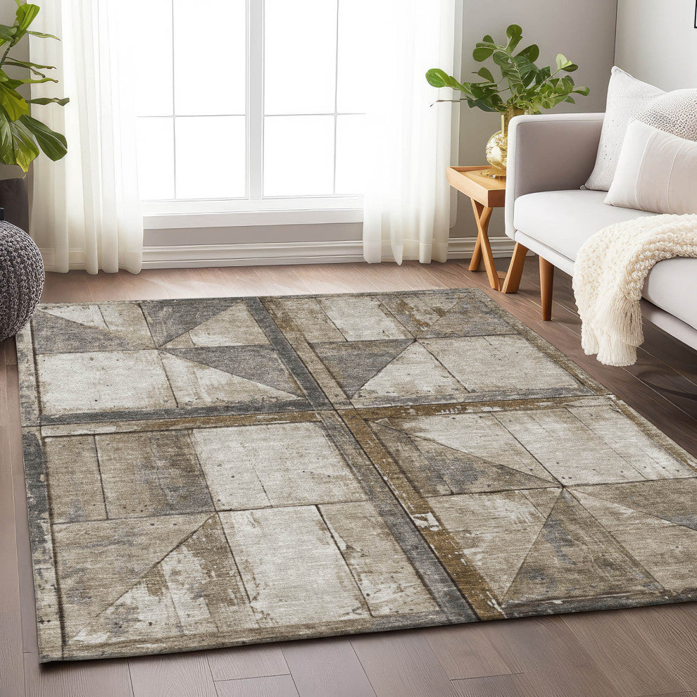 Machine Washable Indoor/Outdoor Chantille ACN1875 Beige 3' x 5' Rug