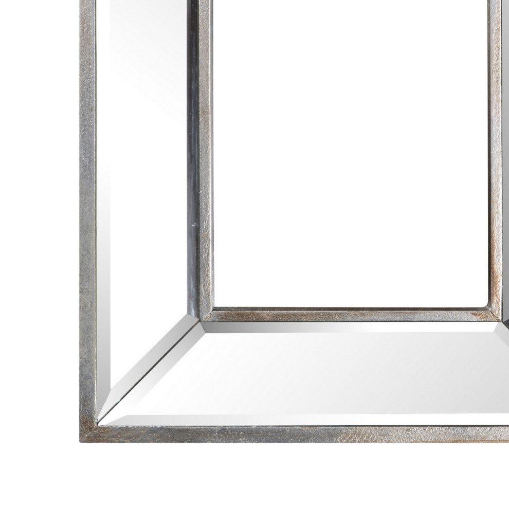 Benzara BM286094 12 x 18" Wall Mount Accent Mirror, Antique Silver Wood Frame