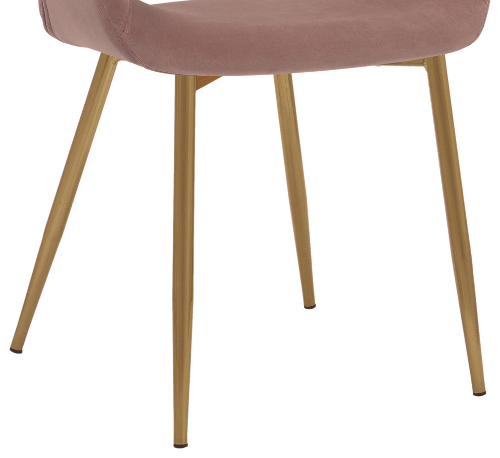 Gigi Velvet Dining Room Chair With Gold Metal Legs - Set of 2, Pink