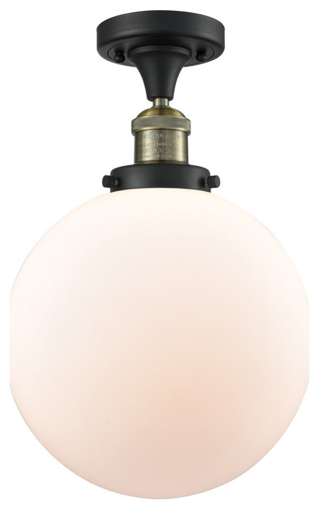 X-Large Beacon 1-Light Semi-Flush Mount, Black Antique Brass, Matte White