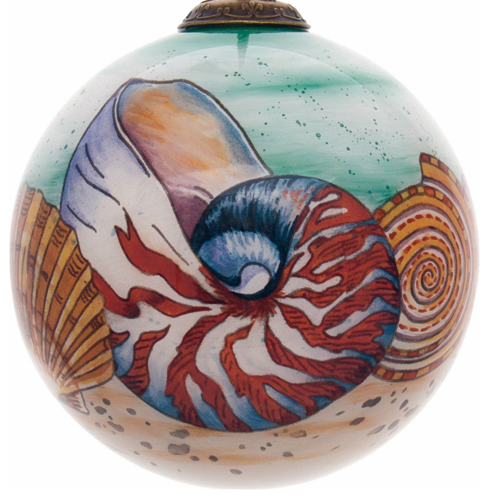 Sea Shell Hand Painted Mouth Blown Glass Ornament