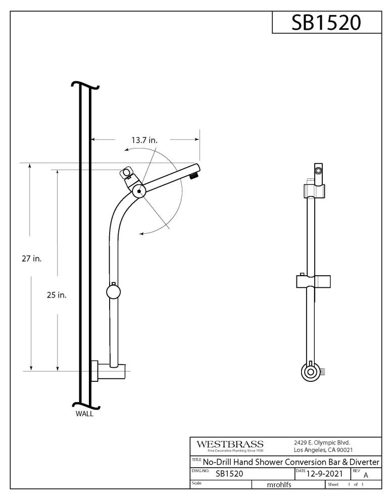 No-Drill Conversion Slide Bar Shower Head With Diverter, Satin Nickel