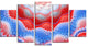 Red Blue Snake Skin Flower, Contemporary Art on Canvas, 60"x32", 5 Panels