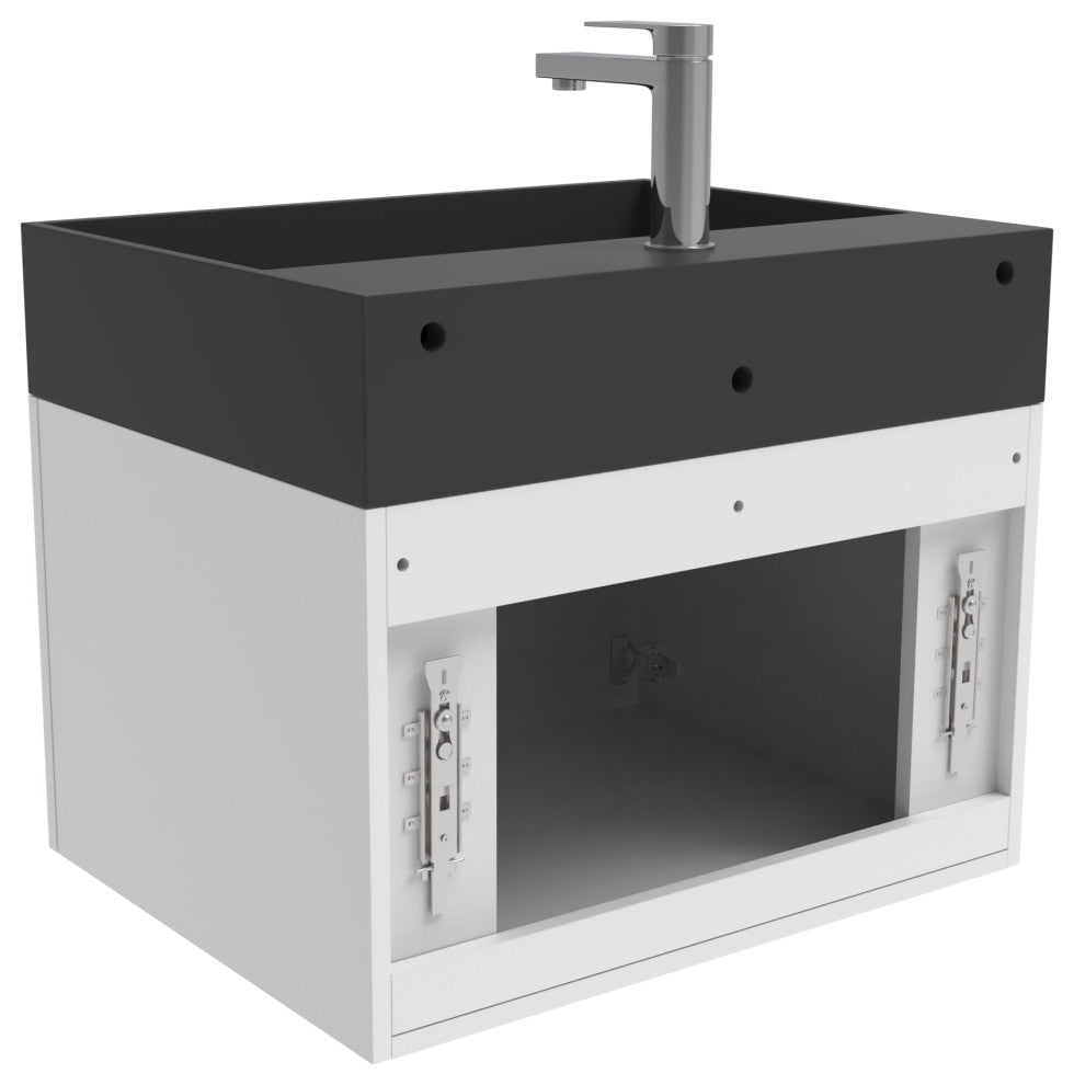 CastelloUSA Amazon 24" Wall Mounted Bathroom Vanity Set, White, Black Top, Brushed Nickel